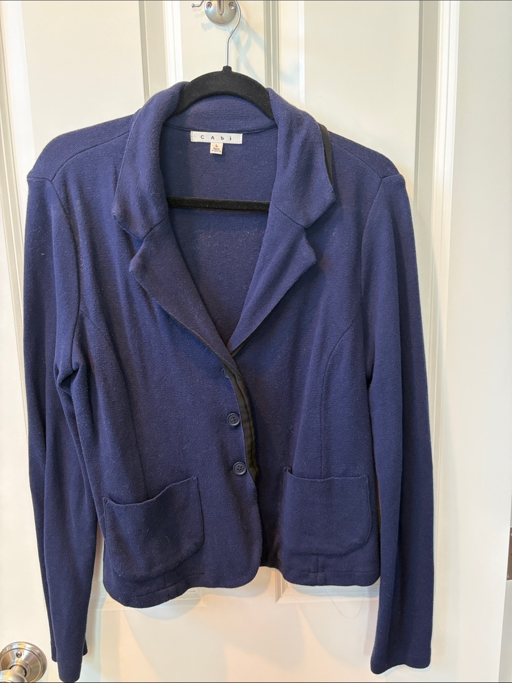 CAbi Navy Knit Button-Front Blazer Jacket